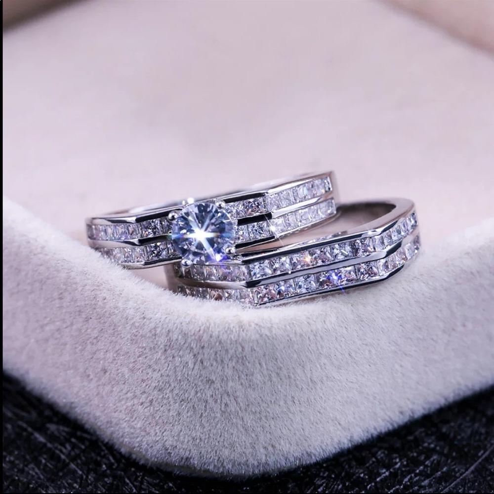 New Women’s 925 Silver Diamond 2 pc Ring - Picture 4 of 4